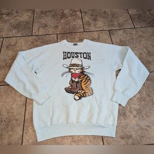 Houston Cowboy Cat Vintage Late 80s Men's S Ladies Medium Sweatshirt